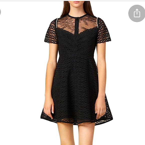 🤍🖤Sandro Woman Dente Embellished Paneled Lace Mini Dress Black Size 36/ us 2 - Picture 3 of 8